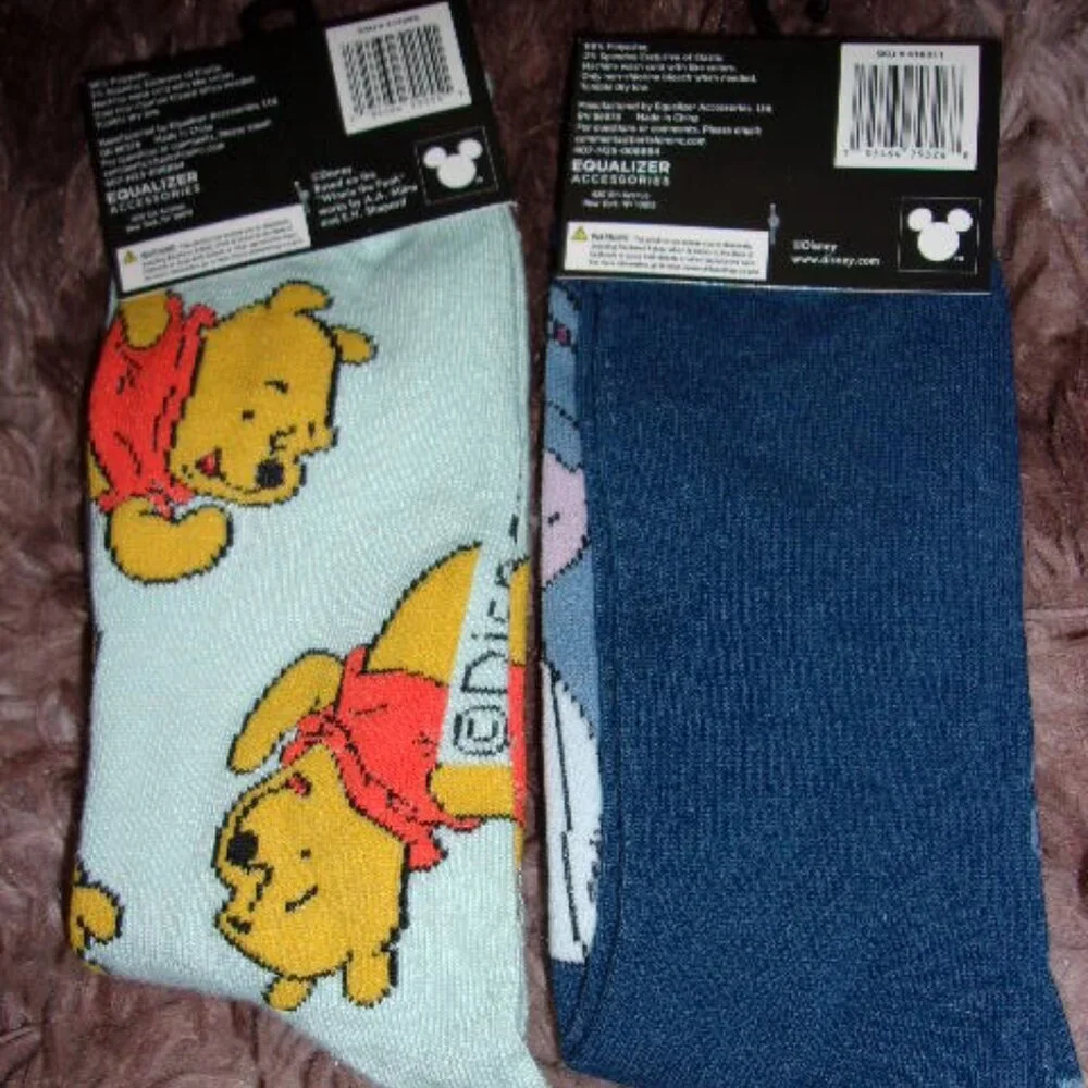 Bundle of Disney \ Crew Socks with Eeyore and Winnie the‎ Pooh New 9-13
